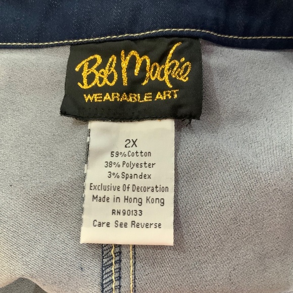 BOB MACKIE WEARABLE ART DENIM WIDE LEG BLUE PANTS PLUS SIZE 2X - Picture 6 of 7